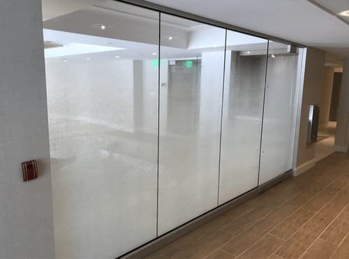 Frosted decorative glass panels in commercial space
