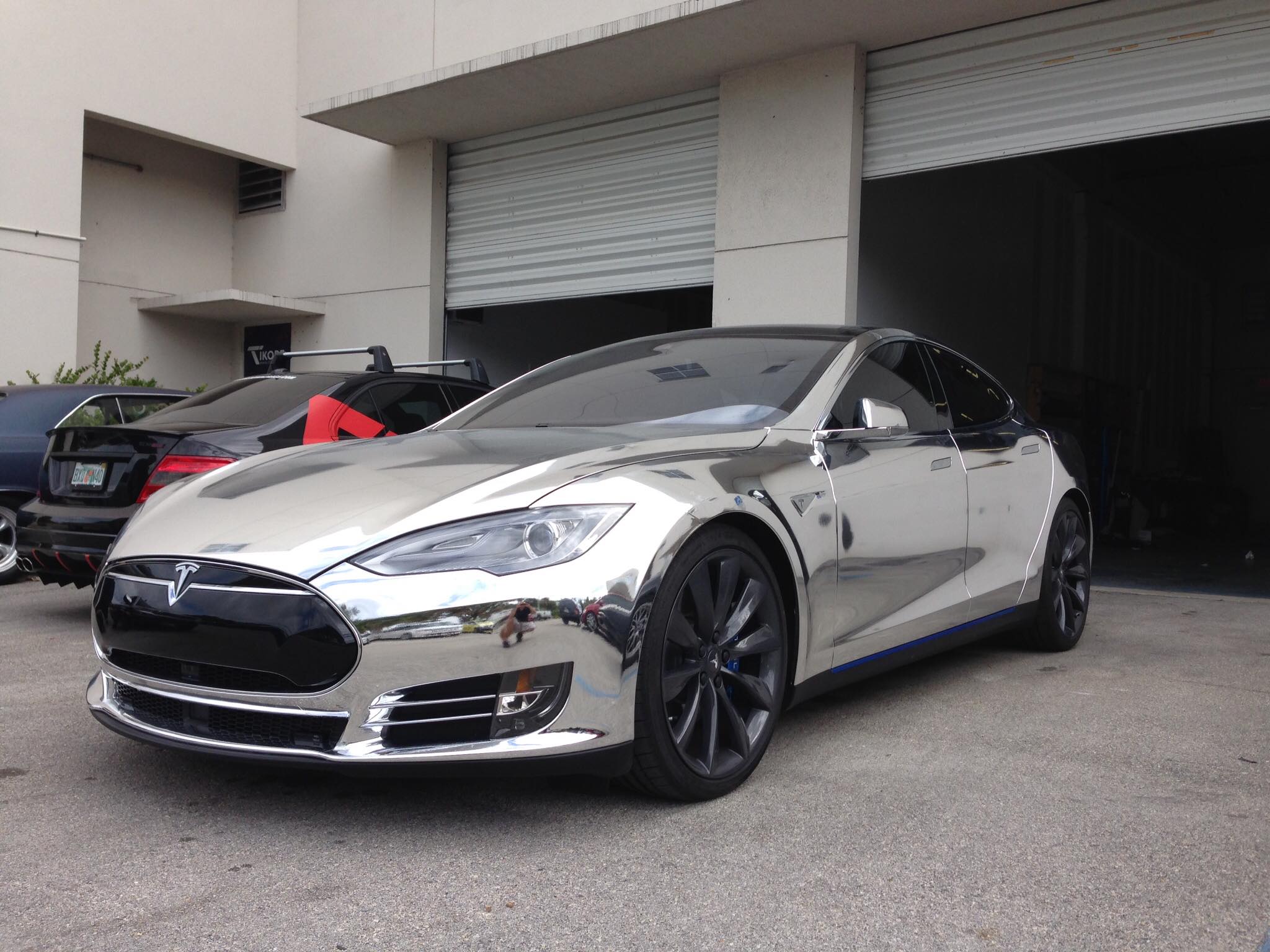Chrome-wrapped Tesla Model S with SunTek automotive tint